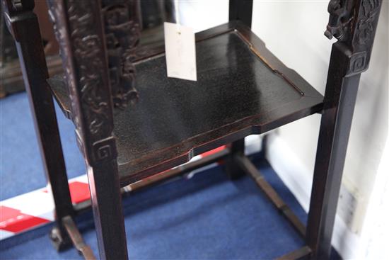An early 20th century Chinese hardwood two tier occasional table, W.1ft 4in. D.1ft 1in. H.2ft 7in.